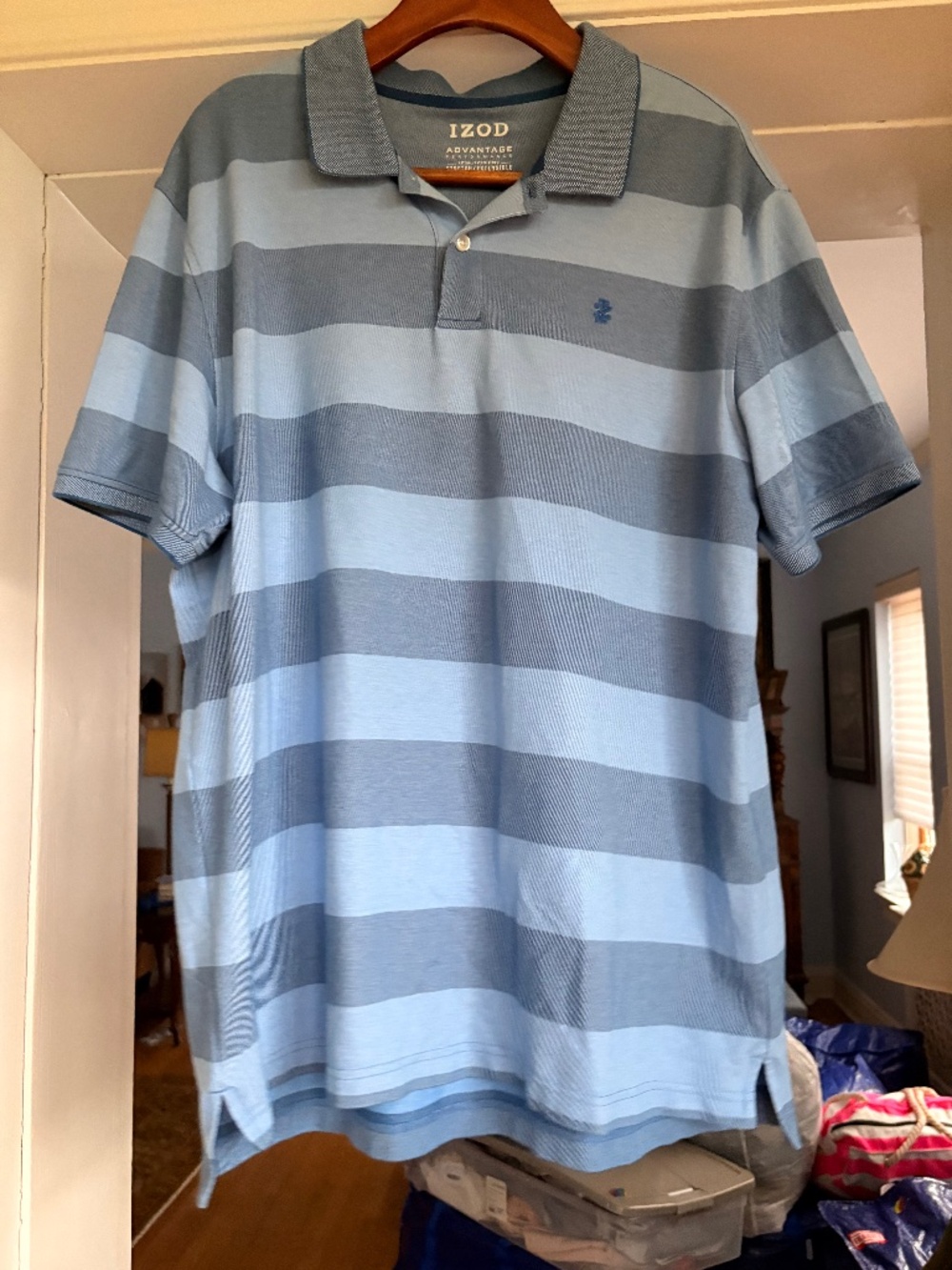 IZOD Polo Shirt in Men's XL Blue Stripe Advantage Cotton Short Sleeve